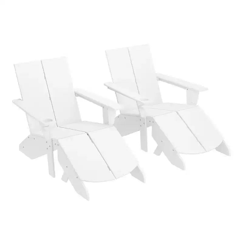 WestinTrends Riviera Set da 4 Pezzi per Esterno in HDPE con Sedie Adirondack Moderne, Poggiapiedi Pieghevoli da Patio e Portabicchieri