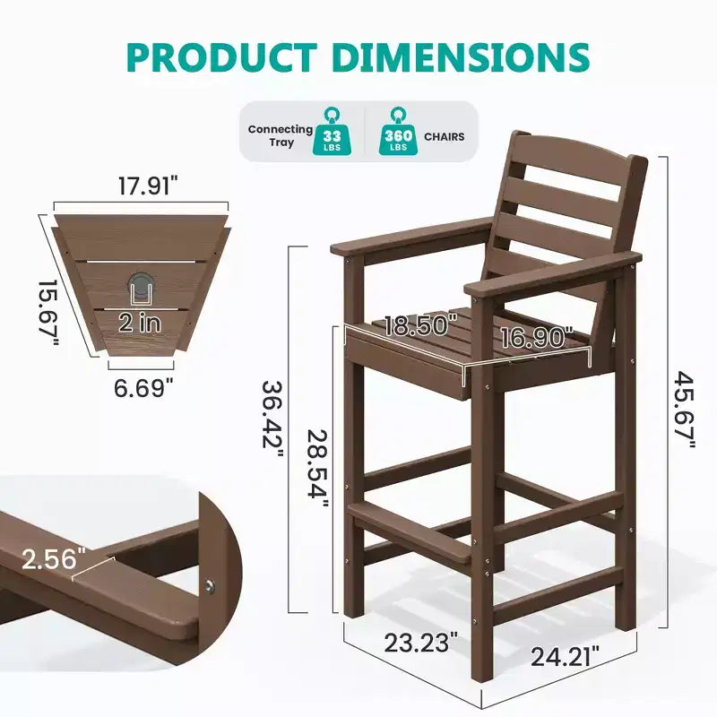Hyleory Panca Adirondack a due posti in HDPE con tavolino laterale integrato, sedia doppia da esterno per 2 persone