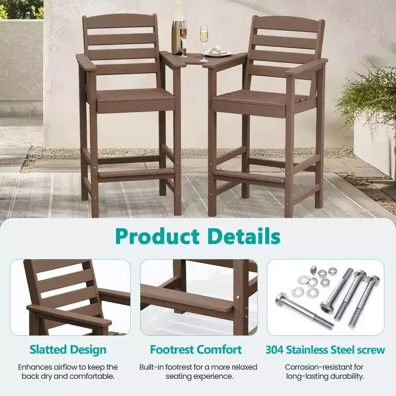 Hyleory Panca Adirondack a due posti in HDPE con tavolino laterale integrato, sedia doppia da esterno per 2 persone