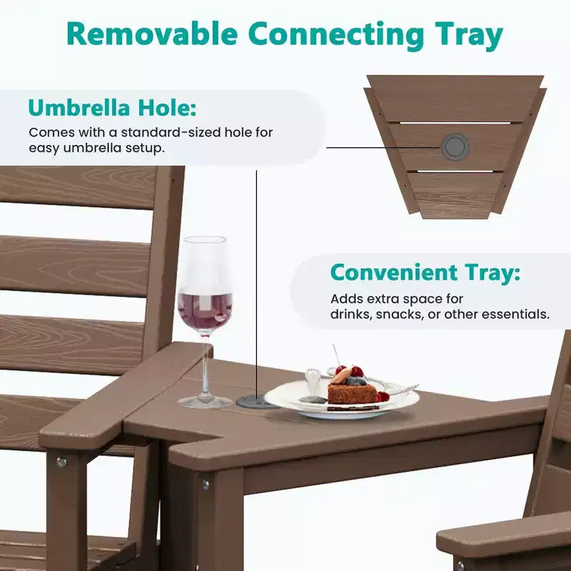 Hyleory Panca Adirondack a due posti in HDPE con tavolino laterale integrato, sedia doppia da esterno per 2 persone