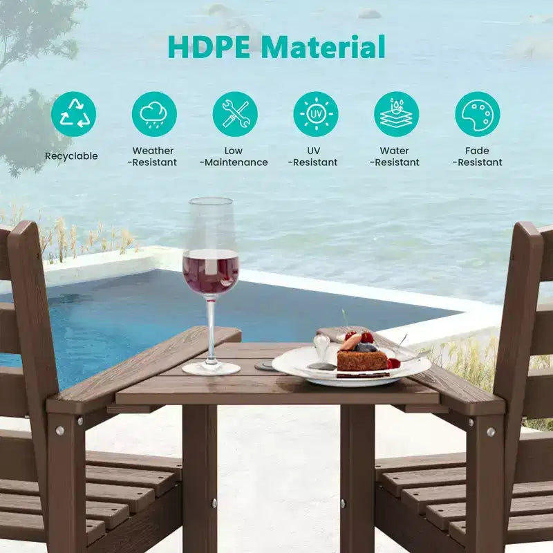 Hyleory Panca Adirondack a due posti in HDPE con tavolino laterale integrato, sedia doppia da esterno per 2 persone