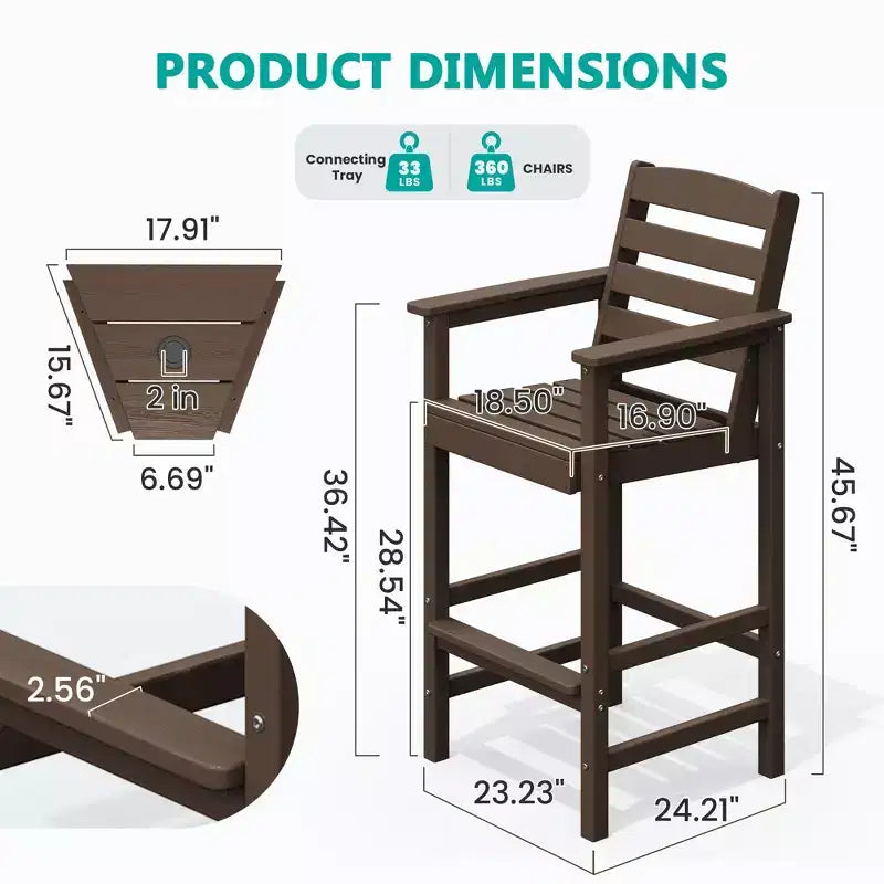 Hyleory Panca Adirondack a due posti in HDPE con tavolino laterale integrato, sedia doppia da esterno per 2 persone