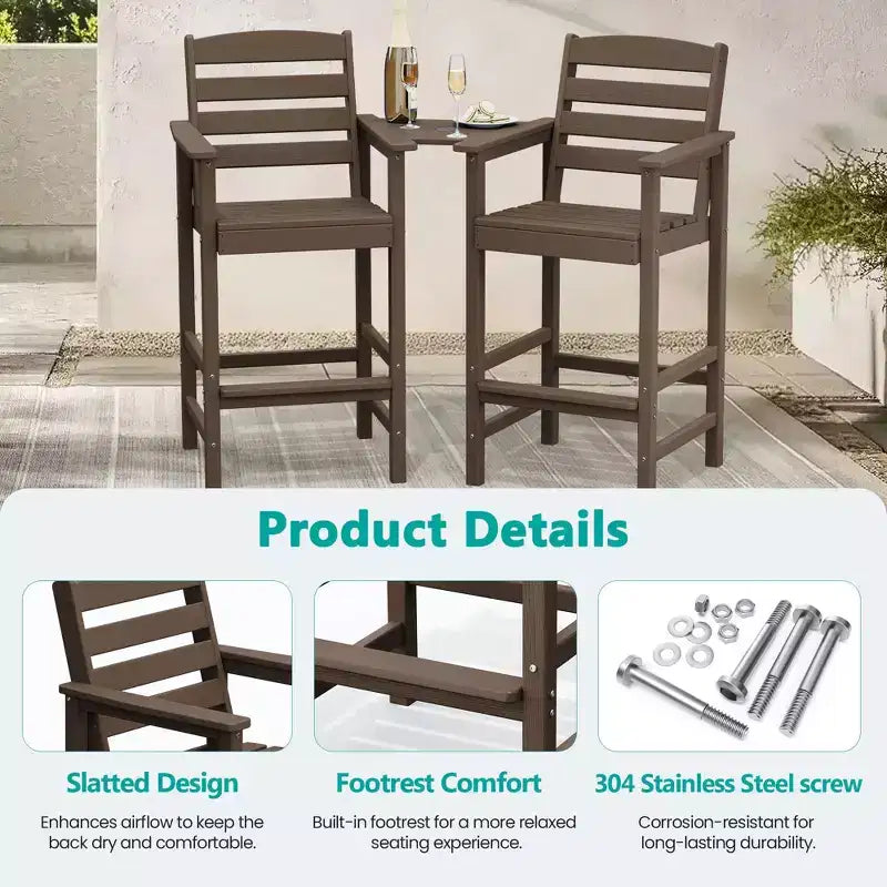 Hyleory Panca Adirondack a due posti in HDPE con tavolino laterale integrato, sedia doppia da esterno per 2 persone