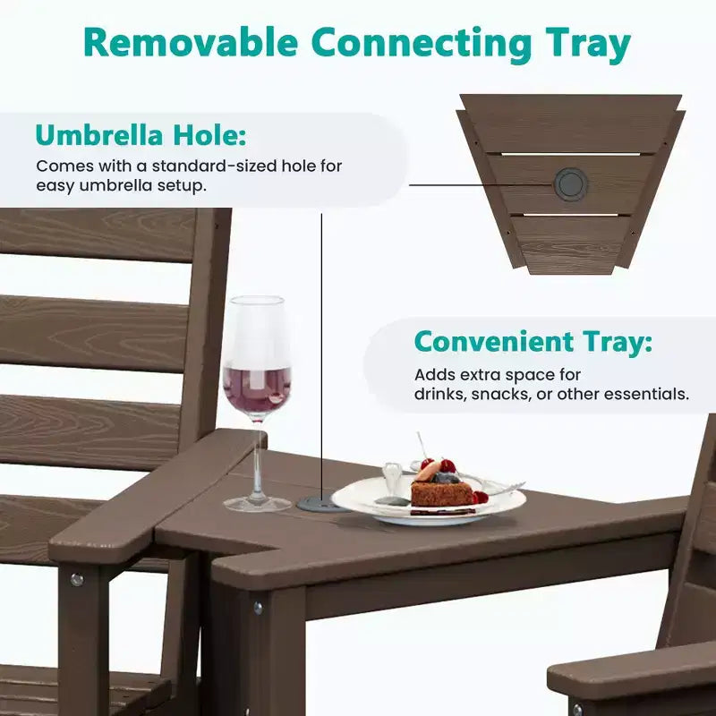 Hyleory Panca Adirondack a due posti in HDPE con tavolino laterale integrato, sedia doppia da esterno per 2 persone