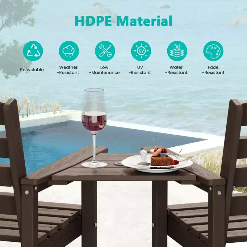 Hyleory Panca Adirondack a due posti in HDPE con tavolino laterale integrato, sedia doppia da esterno per 2 persone