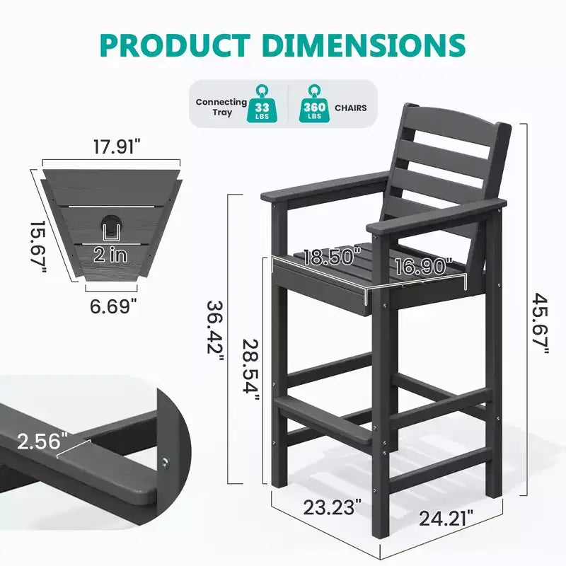 Hyleory Panca Adirondack a due posti in HDPE con tavolino laterale integrato, sedia doppia da esterno per 2 persone