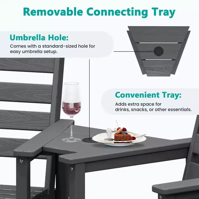 Hyleory Panca Adirondack a due posti in HDPE con tavolino laterale integrato, sedia doppia da esterno per 2 persone