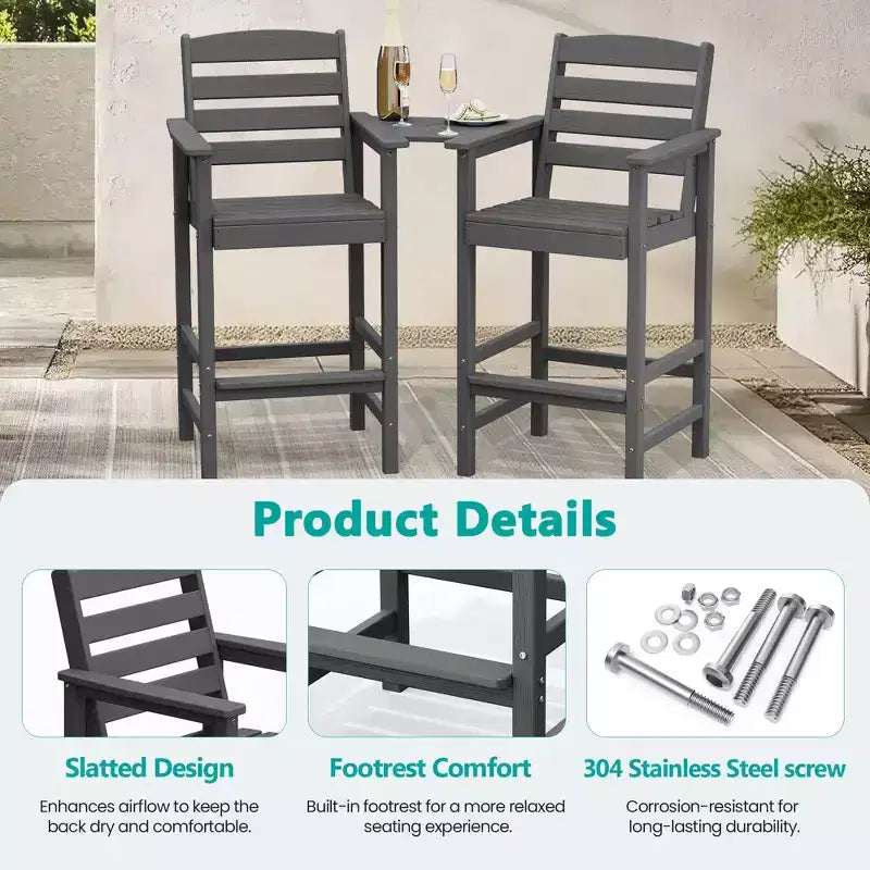 Hyleory Panca Adirondack a due posti in HDPE con tavolino laterale integrato, sedia doppia da esterno per 2 persone