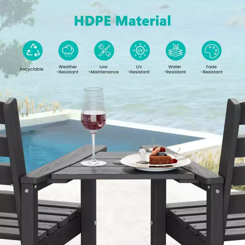 Hyleory Panca Adirondack a due posti in HDPE con tavolino laterale integrato, sedia doppia da esterno per 2 persone