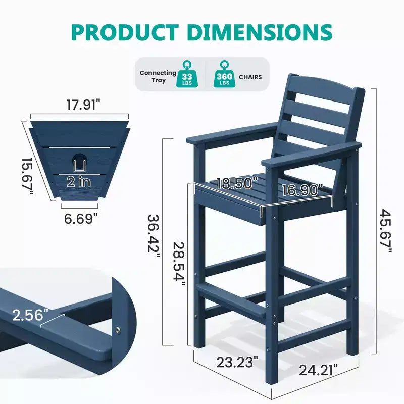 Hyleory Panca Adirondack a due posti in HDPE con tavolino laterale integrato, sedia doppia da esterno per 2 persone