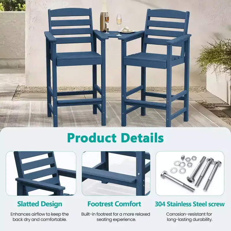 Hyleory Panca Adirondack a due posti in HDPE con tavolino laterale integrato, sedia doppia da esterno per 2 persone