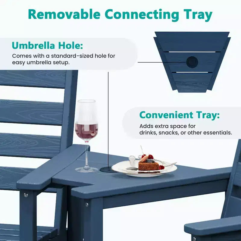 Hyleory Panca Adirondack a due posti in HDPE con tavolino laterale integrato, sedia doppia da esterno per 2 persone