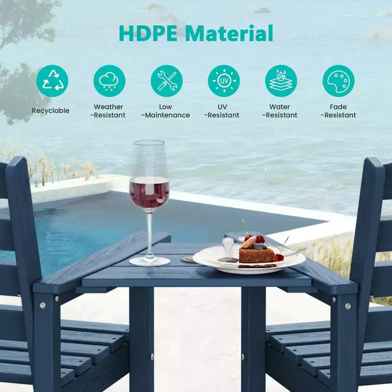 Hyleory Panca Adirondack a due posti in HDPE con tavolino laterale integrato, sedia doppia da esterno per 2 persone