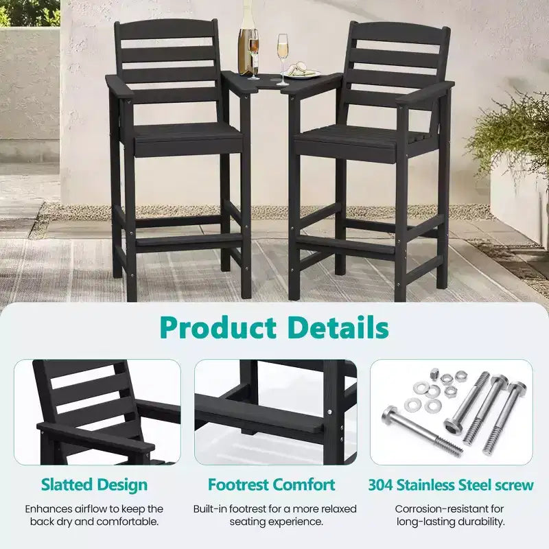 Hyleory Panca Adirondack a due posti in HDPE con tavolino laterale integrato, sedia doppia da esterno per 2 persone