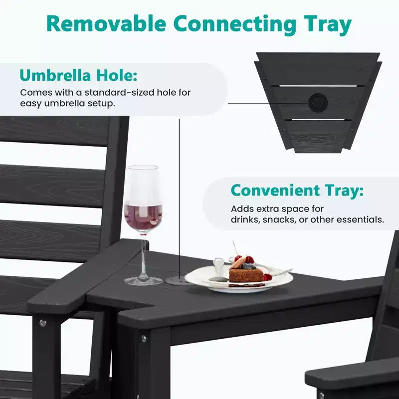 Hyleory Panca Adirondack a due posti in HDPE con tavolino laterale integrato, sedia doppia da esterno per 2 persone