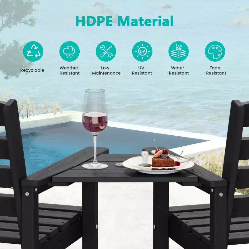 Hyleory Panca Adirondack a due posti in HDPE con tavolino laterale integrato, sedia doppia da esterno per 2 persone