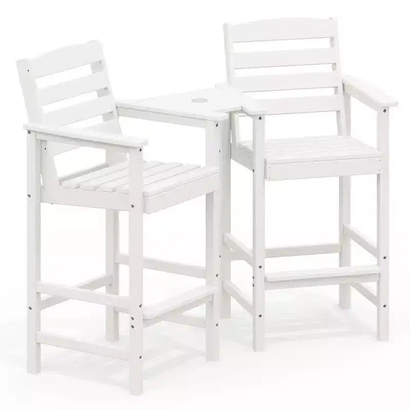 Hyleory HDPE Adirondack Bar Height Loveseat with Built-In Side Table, 2-Person Outdoor Double Chair