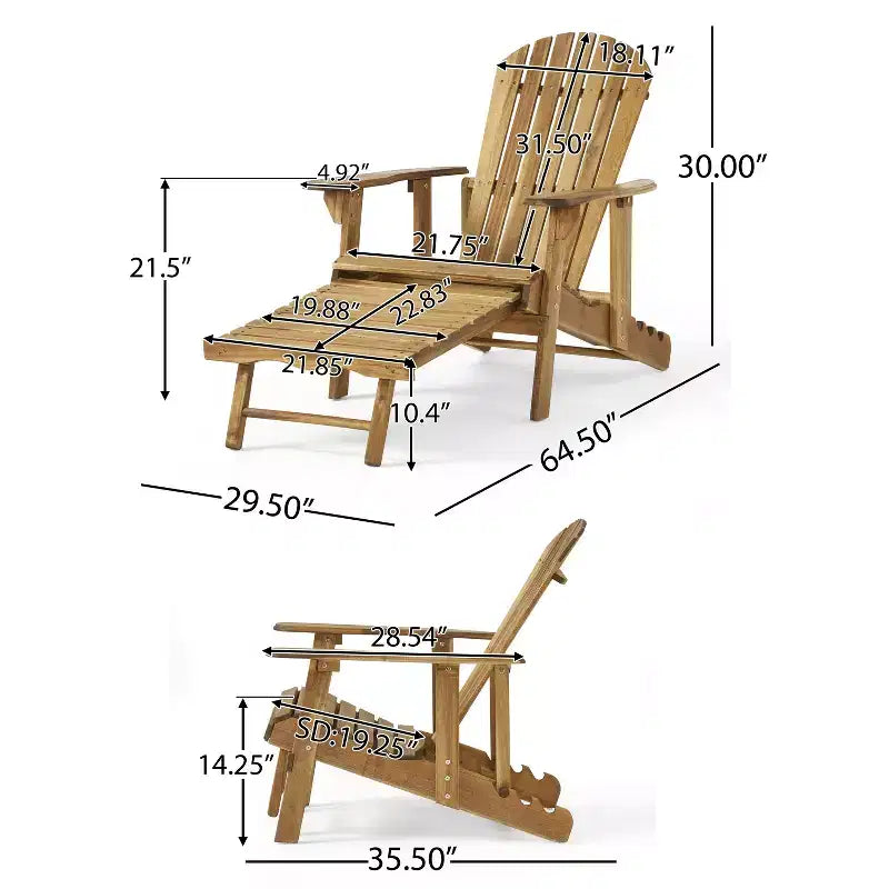 Sedia Adirondack reclinabile da esterno Christopher Knight Home in legno di acacia con poggiapiedi allungabile