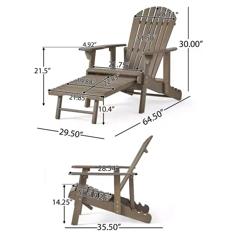 Sedia Adirondack reclinabile da esterno Christopher Knight Home in legno di acacia con poggiapiedi allungabile