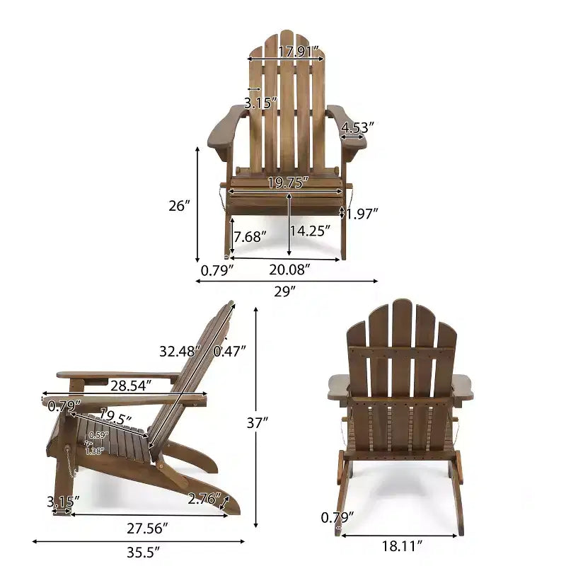 Chaise pliante d'extérieur Adirondack Cara en bois d'acacia GDFStudio
