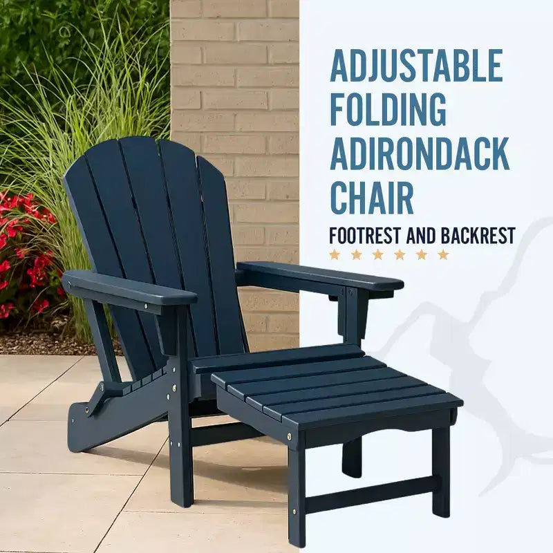 Poltrona Adirondack Pieghevole Regolabile Trappers Peak con Poggiapiedi e Schienale, Blu - Sedia a Sdraio per Esterni per Patio e Mobili da Giardino