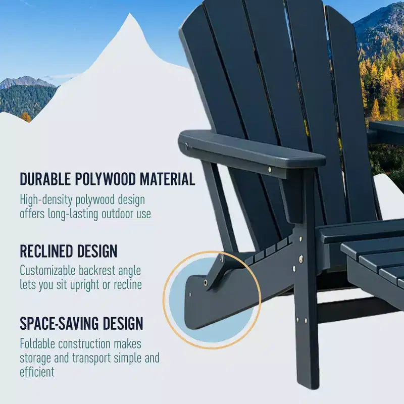 Poltrona Adirondack Pieghevole Regolabile Trappers Peak con Poggiapiedi e Schienale, Blu - Sedia a Sdraio per Esterni per Patio e Mobili da Giardino