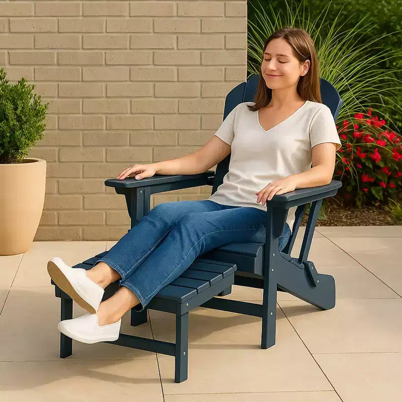 Poltrona Adirondack Pieghevole Regolabile Trappers Peak con Poggiapiedi e Schienale, Blu - Sedia a Sdraio per Esterni per Patio e Mobili da Giardino