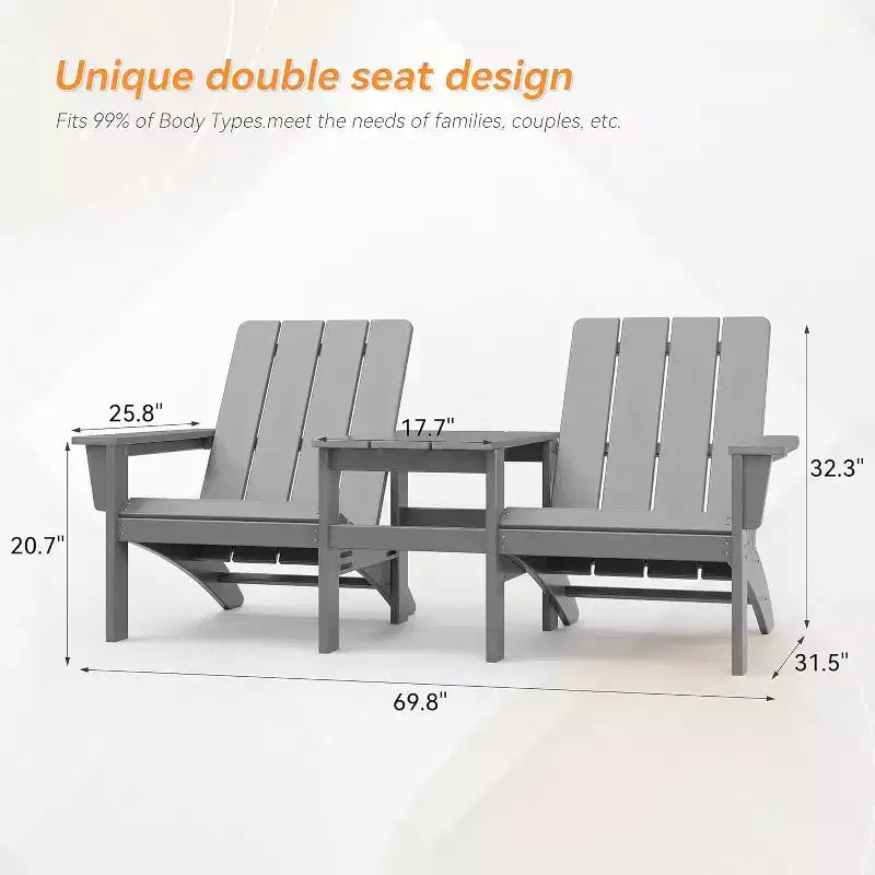 ALAULM Set di Sedie Adirondack, Sedie da Esterno, Sedie con Tavolino da Caffè o Braciere, Ampiamente Utilizzate in Patio, Prato, Giardino, Piscina e Terrazza