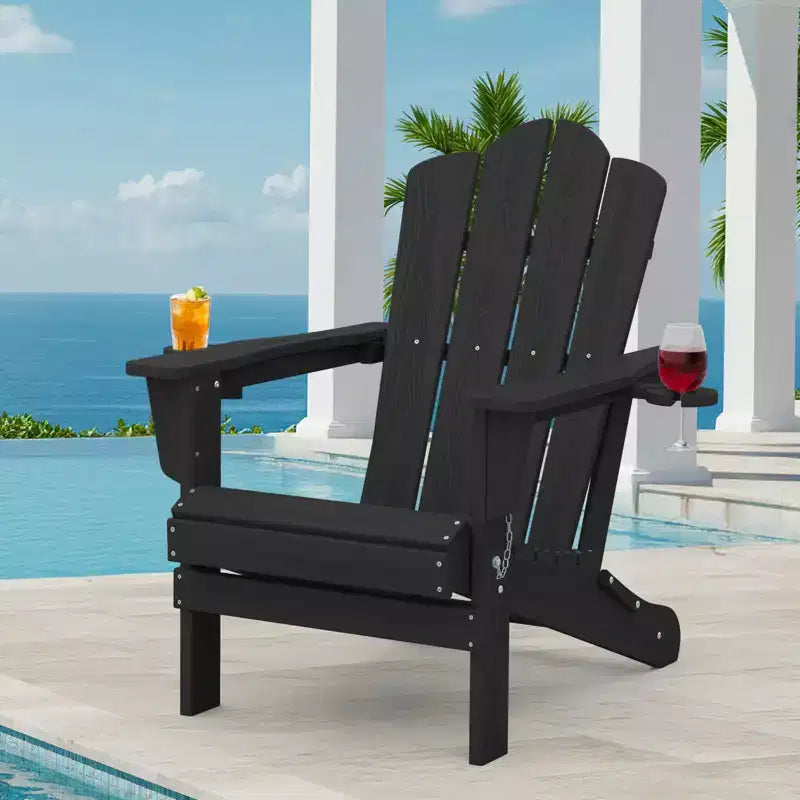 HYLEORY Chaise Adirondack pliante en PEHD avec 2 porte-gobelets - Chaise Adirondack en composite