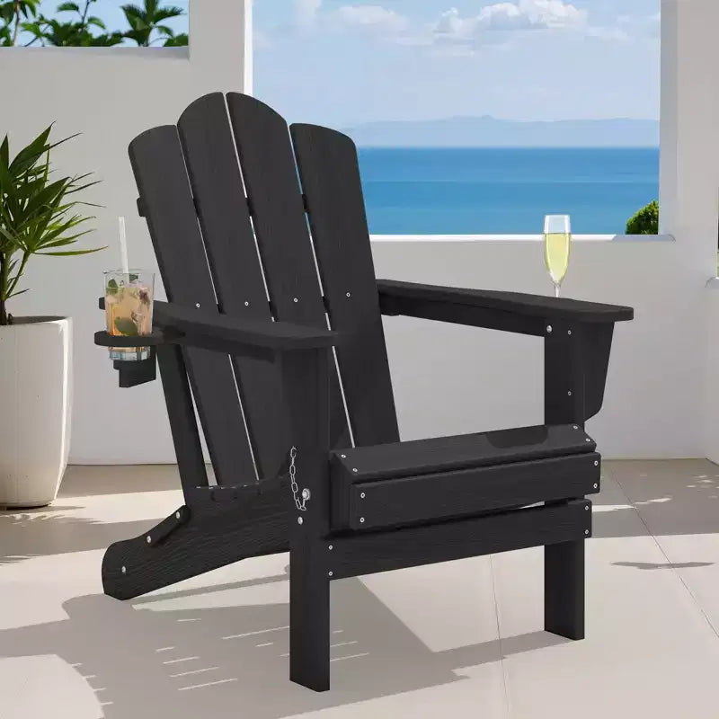 HYLEORY Chaise Adirondack pliante en PEHD avec 2 porte-gobelets - Chaise Adirondack en composite