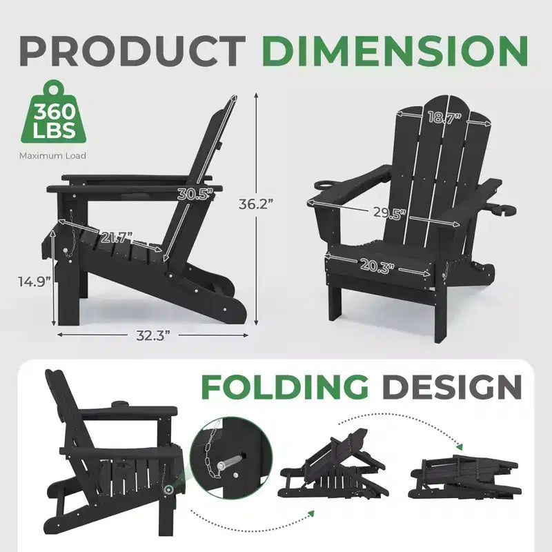 HYLEORY Chaise Adirondack pliante en PEHD avec 2 porte-gobelets - Chaise Adirondack en composite