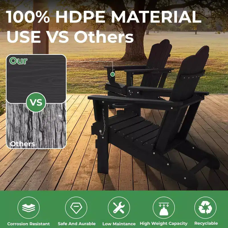 HYLEORY Chaise Adirondack pliante en PEHD avec 2 porte-gobelets - Chaise Adirondack en composite