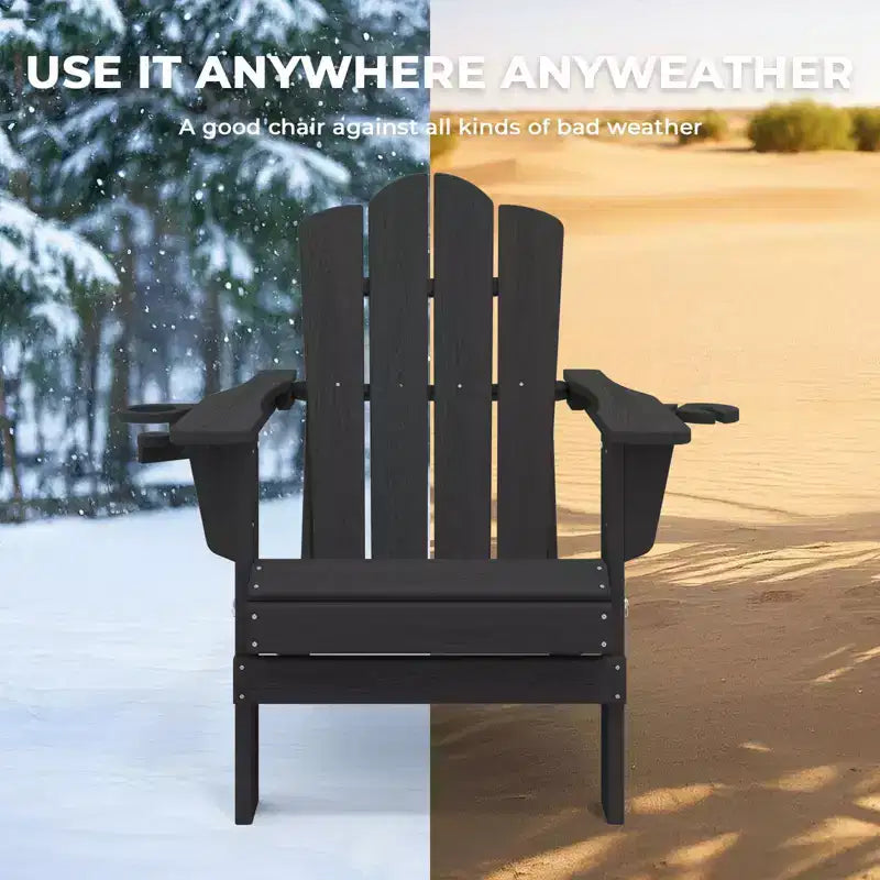 HYLEORY Chaise Adirondack pliante en PEHD avec 2 porte-gobelets - Chaise Adirondack en composite