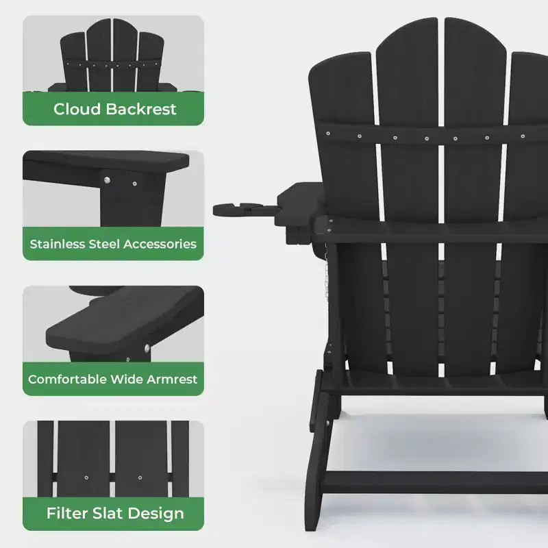 HYLEORY Chaise Adirondack pliante en PEHD avec 2 porte-gobelets - Chaise Adirondack en composite