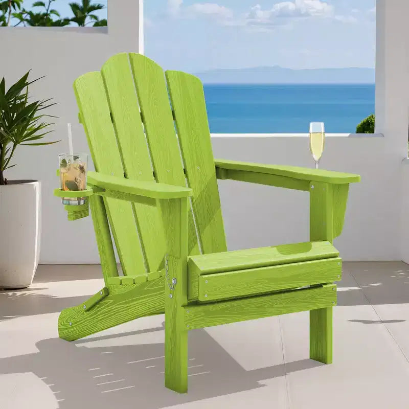 HYLEORY Chaise Adirondack pliante en PEHD avec 2 porte-gobelets - Chaise Adirondack en composite
