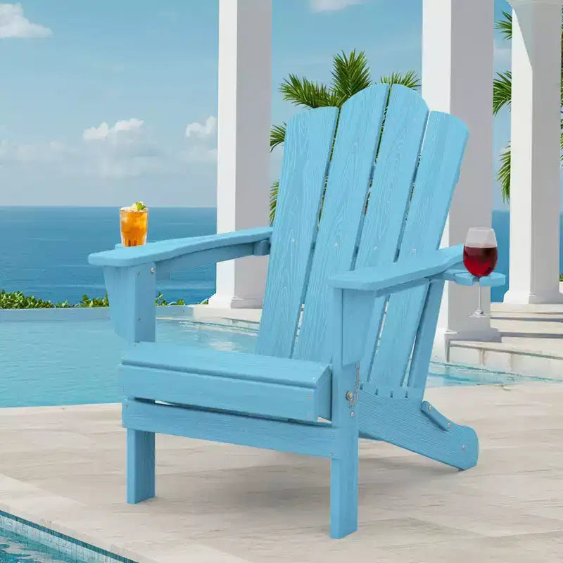 HYLEORY Chaise Adirondack pliante en PEHD avec 2 porte-gobelets - Chaise Adirondack en composite