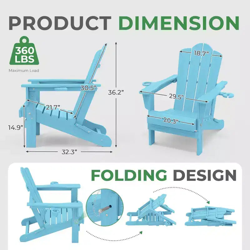 HYLEORY Chaise Adirondack pliante en PEHD avec 2 porte-gobelets - Chaise Adirondack en composite