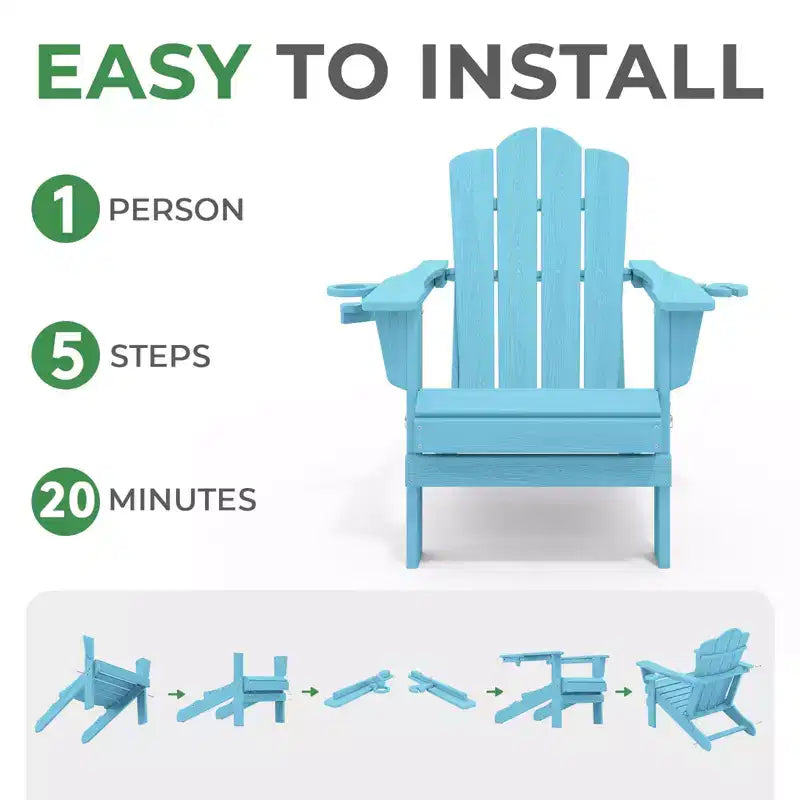 HYLEORY Chaise Adirondack pliante en PEHD avec 2 porte-gobelets - Chaise Adirondack en composite