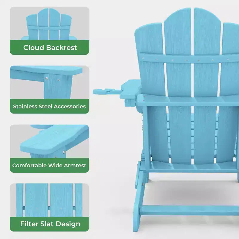 HYLEORY Chaise Adirondack pliante en PEHD avec 2 porte-gobelets - Chaise Adirondack en composite