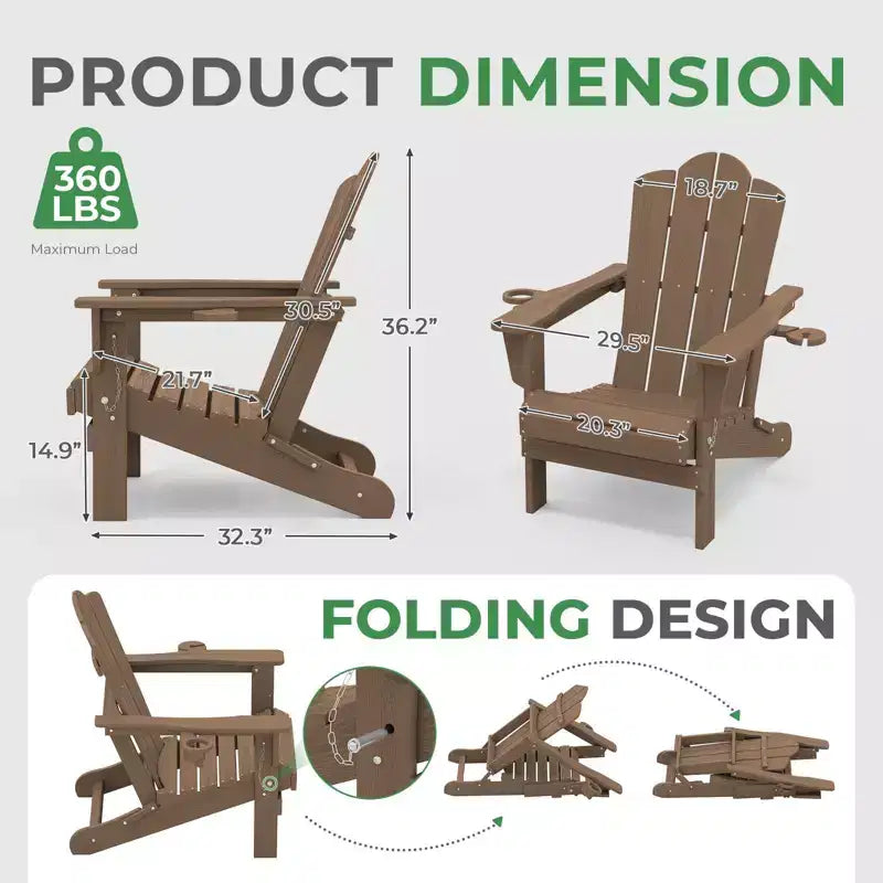 HYLEORY Chaise Adirondack pliante en PEHD avec 2 porte-gobelets - Chaise Adirondack en composite