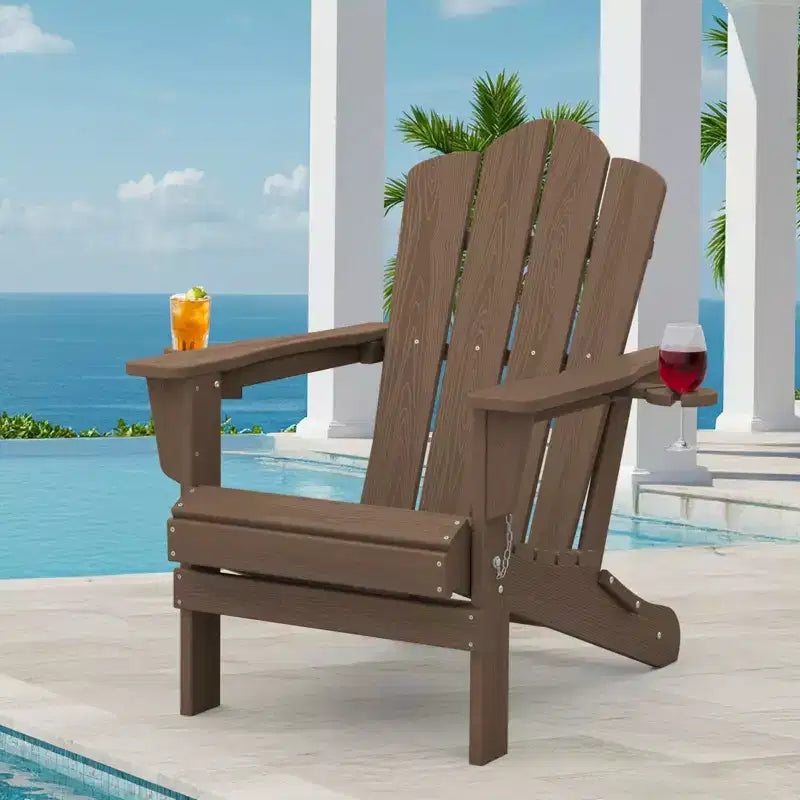 HYLEORY Chaise Adirondack pliante en PEHD avec 2 porte-gobelets - Chaise Adirondack en composite