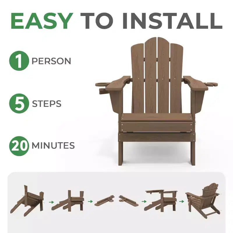 HYLEORY Chaise Adirondack pliante en PEHD avec 2 porte-gobelets - Chaise Adirondack en composite