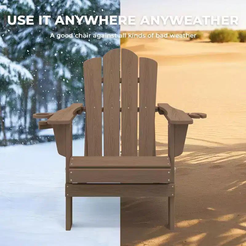 HYLEORY Chaise Adirondack pliante en PEHD avec 2 porte-gobelets - Chaise Adirondack en composite