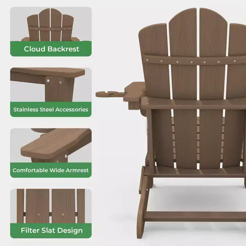 HYLEORY Chaise Adirondack pliante en PEHD avec 2 porte-gobelets - Chaise Adirondack en composite