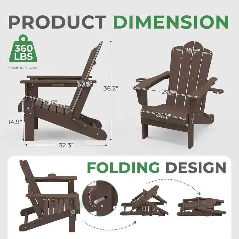 HYLEORY Chaise Adirondack pliante en PEHD avec 2 porte-gobelets - Chaise Adirondack en composite