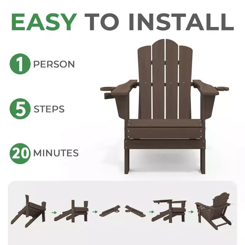 HYLEORY Chaise Adirondack pliante en PEHD avec 2 porte-gobelets - Chaise Adirondack en composite