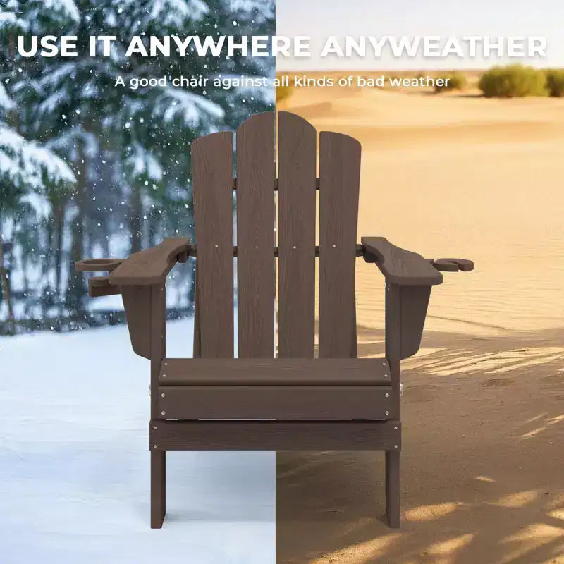 HYLEORY Chaise Adirondack pliante en PEHD avec 2 porte-gobelets - Chaise Adirondack en composite