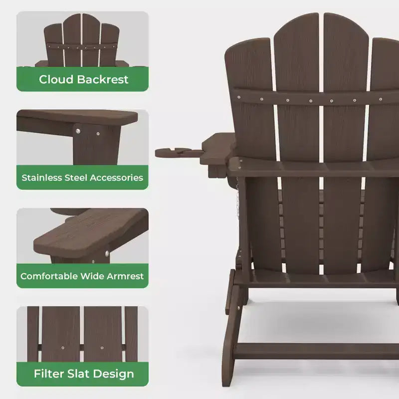 HYLEORY Chaise Adirondack pliante en PEHD avec 2 porte-gobelets - Chaise Adirondack en composite