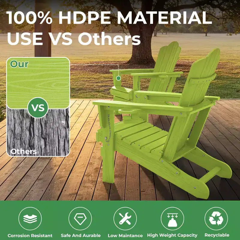 HYLEORY Chaise Adirondack pliante en PEHD avec 2 porte-gobelets - Chaise Adirondack en composite