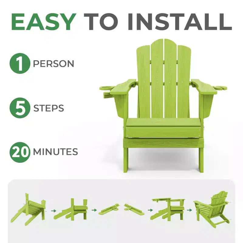 HYLEORY Chaise Adirondack pliante en PEHD avec 2 porte-gobelets - Chaise Adirondack en composite